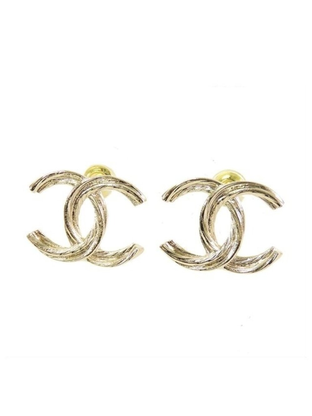 Chanel CC Logo Stud Earrings Gold Metal